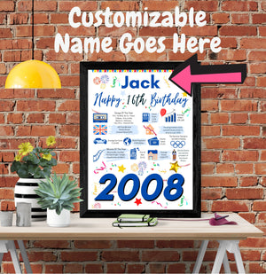 16th birthday gift for him,  Personalised Birthday Poster for son brother boyfriend friend