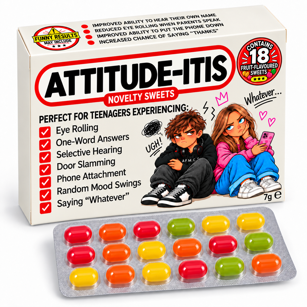 Attitude-Itis – Novelty Fruit-Flavoured Sweets Joke Pill Box, Gifts for Boys, Teenager Gifts for Girls, Gifts for Boys & Girls