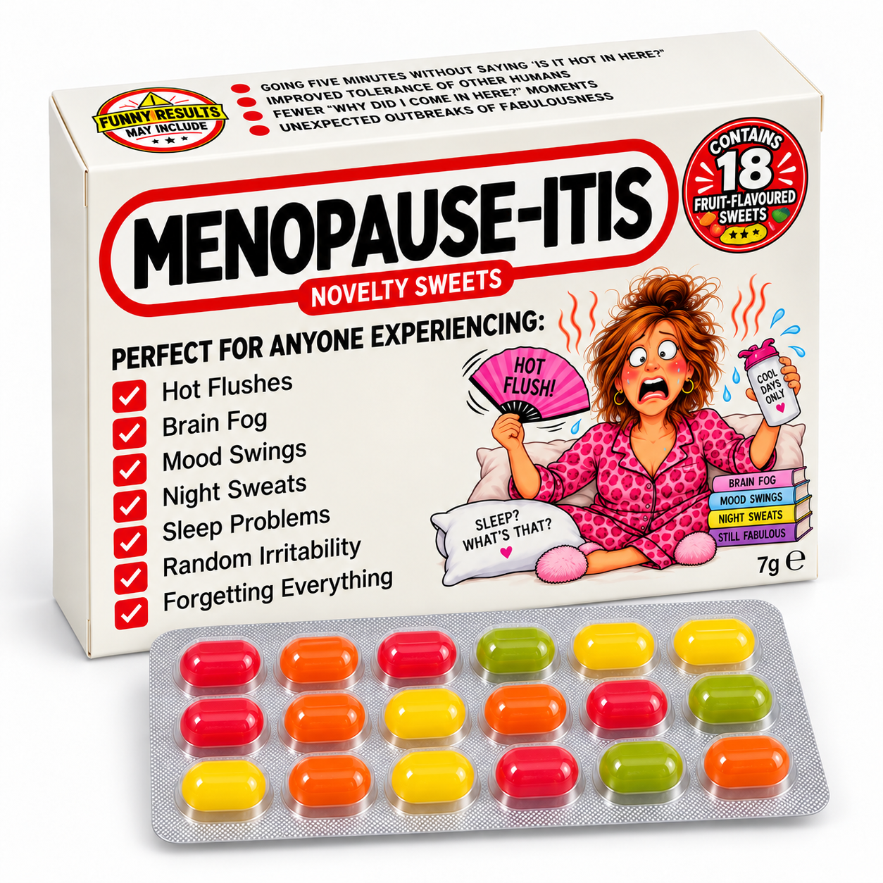 Menopause-Itis – Novelty Fruit-Flavoured Sweets Gift Box, Menopause gift for mum, wife, friend, sister, woman