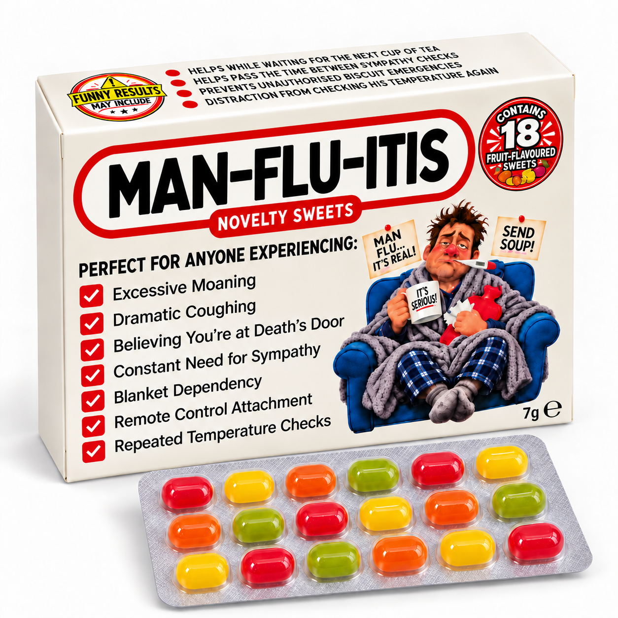 Man-Flu-Itis – Novelty Fruit-Flavoured Sweets Gift Box for dad, husband, brother, Grandad, him, Man