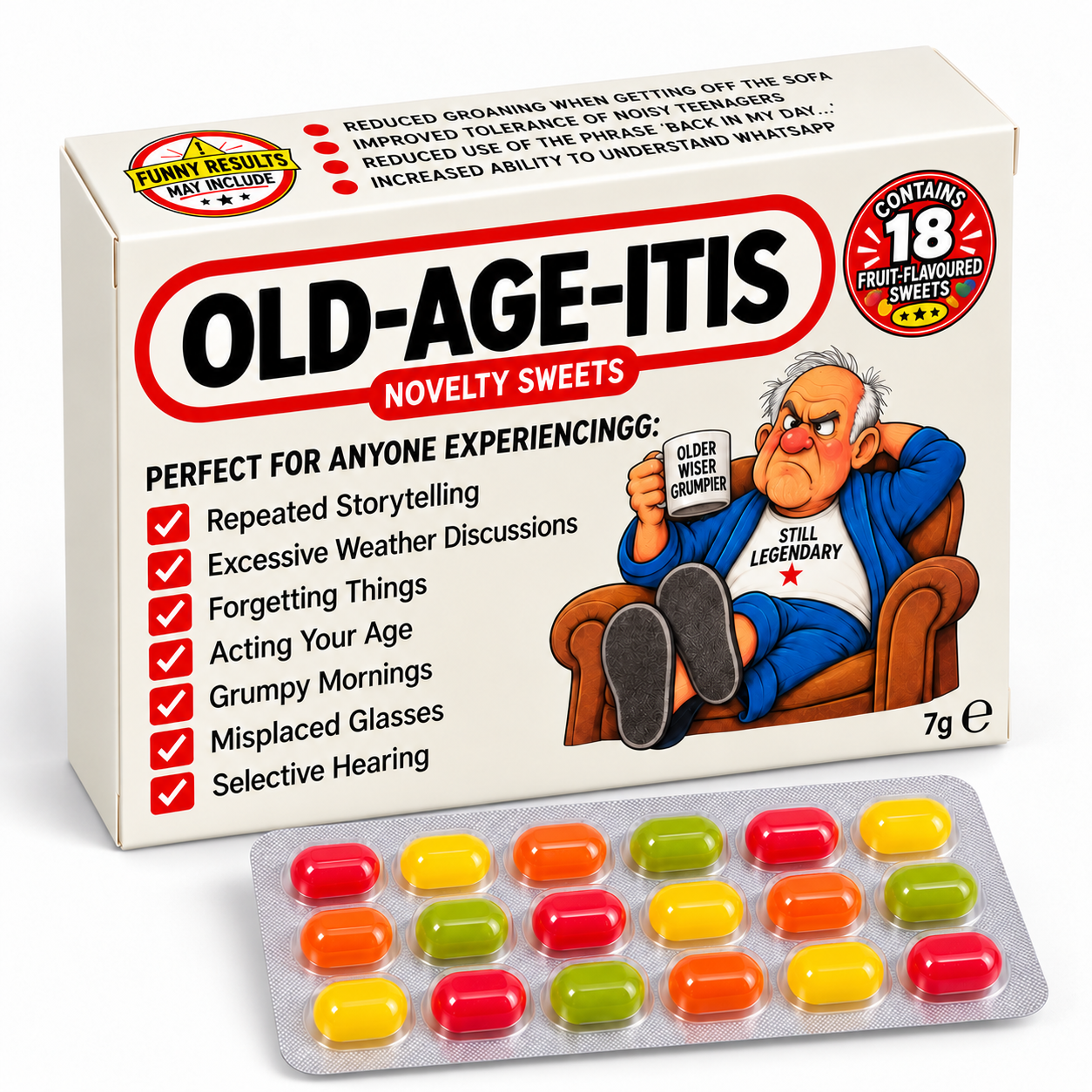 Old-Age-Itis – Novelty Fruit-Flavoured Sweets Gift Box, Gifts for Dad, Birthday and Retirement Gifts for Men, Gifts for Grandad, Dad Birthday Gift