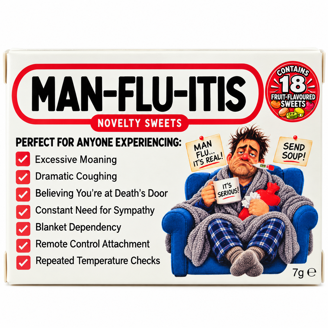 Man-Flu-Itis – Novelty Fruit-Flavoured Sweets Gift Box for dad, husband, brother, Grandad, him, Man