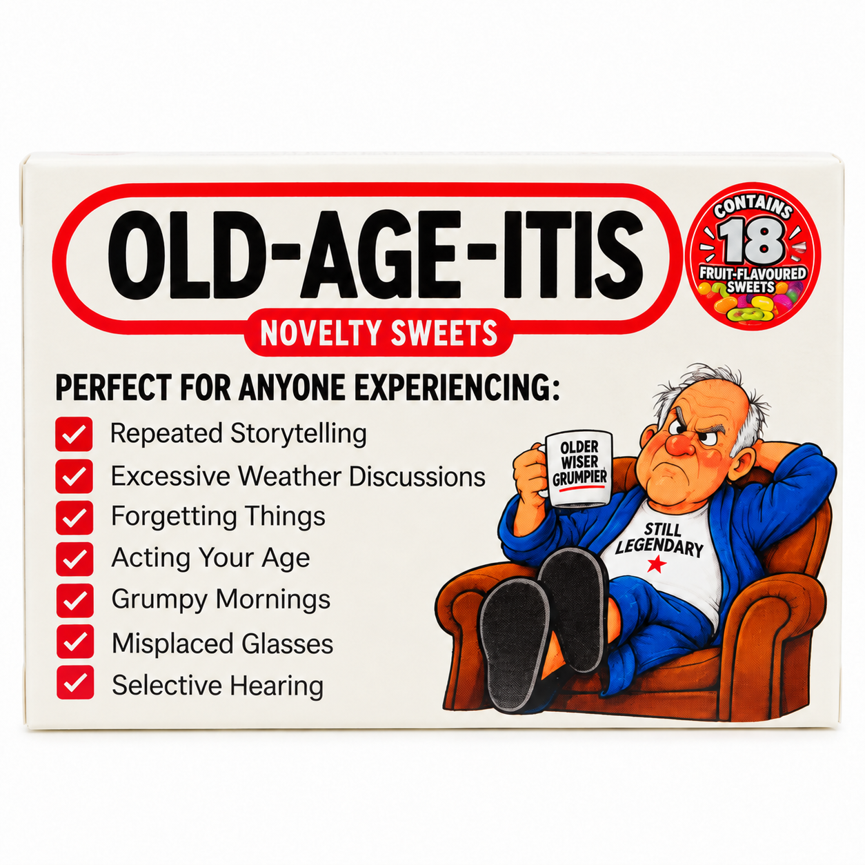 Old-Age-Itis – Novelty Fruit-Flavoured Sweets Gift Box, Gifts for Dad, Birthday and Retirement Gifts for Men, Gifts for Grandad, Dad Birthday Gift