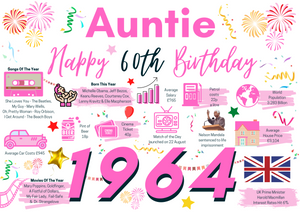 60th Birthday Card For Auntie, Born In 1964 Facts Milestone