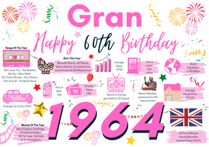 60th Birthday Card For Gran , Born In 1964 Facts Milestone