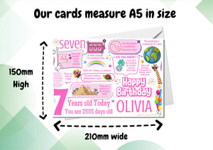 Personalised 7th Birthday Card for her, Daughter, Sister, Granddaughter, Niece