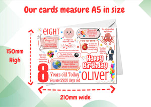 Personalised 8th Birthday Card for him, Son, Brother, Grandson, Nephew