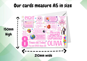 Personalised 8th Birthday Card for her, Daughter, Sister, Granddaughter, Niece
