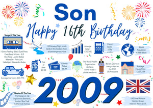 16th Birthday Card For Son, Born In 2009 Facts Milestone