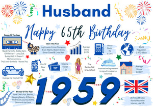 65th Birthday Card For Husband, Born In 1959 Facts Milestone
