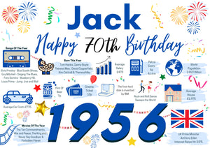 Personalised 70th Birthday Card, Enter Any Name, Born In 1956 Facts Milestones
