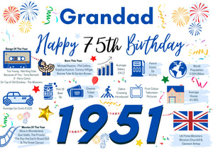 75th Birthday Card For Grandad, Birthday Card For Him, Born In 1951