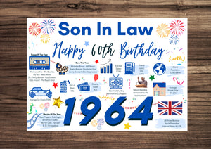 60th Birthday Card For Son In law, Born In 1964 Facts Milestone