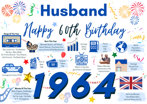 60th Birthday Card For Husband, Born In 1964 Facts Milestone