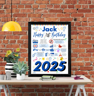 1st Birthday Poster Present Gift + Personalised Name For baby boy