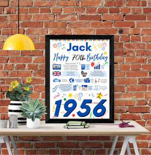 70th Birthday Poster Present Gift + Personalised Name For Him 1956 Birth Year UK