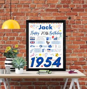 70th Birthday Poster Present Gift + Personalised Name For Husband Dad Father Brother Him 1953 Birth Year UK