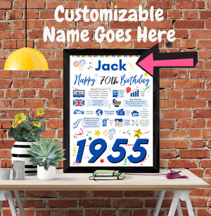 70th Birthday Poster Present Gift + Personalised Name For Husband Dad Father Brother Him 1953 Birth Year UK