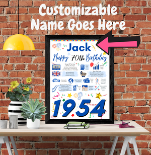 70th Birthday Poster Present Gift + Personalised Name For Husband Dad Father Brother Him 1953 Birth Year UK