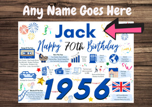 Personalised 70th Birthday Card, Enter Any Name, Born In 1956 Facts Milestones