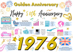 50th Wedding Anniversary Card, Golden Wedding Year of Marriage Facts