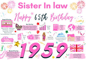 65th Birthday Card For Sister In Law, Born In 1959 Facts Milestone