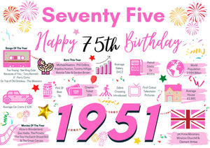 75th Birthday Card For Her, Birthday Card For Mum Sister Friend Woman, Born In 1951