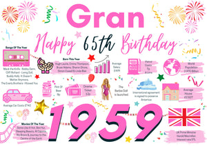 65th Birthday Card For Gran, Born In 1959 Facts Milestone