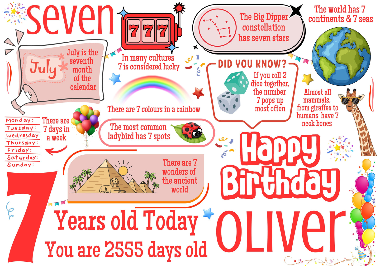 Personalised 7th Birthday Card for him, Son, Brother, Grandson, Nephew