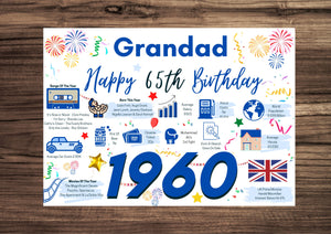 65th Birthday Card For Grandad, Born In 1960 Facts Milestone