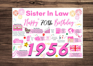 70th Birthday Card For Sister In Law, Born In 1956 Facts Milestone