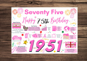 75th Birthday Card For Her, Birthday Card For Mum Sister Friend Woman, Born In 1951