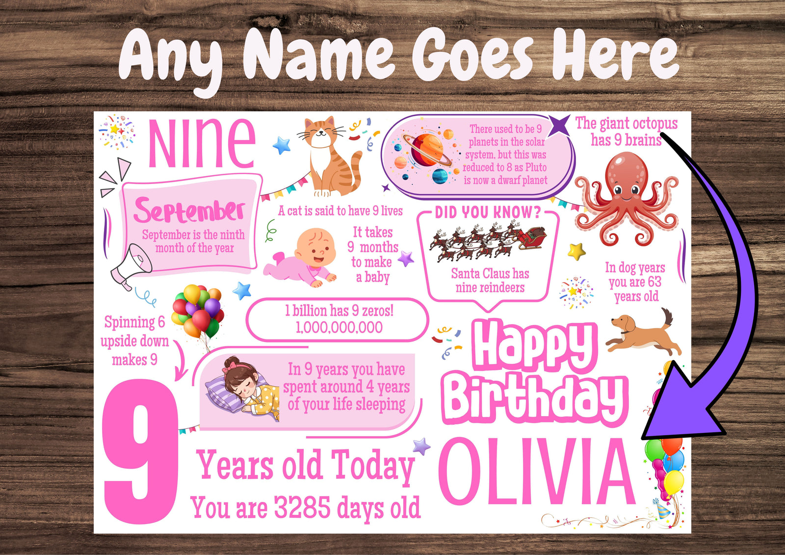 Personalised 9th Birthday Card for her, Daughter, Sister, Granddaughter, Niece
