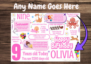 Personalised 9th Birthday Card for her, Daughter, Sister, Granddaughter, Niece