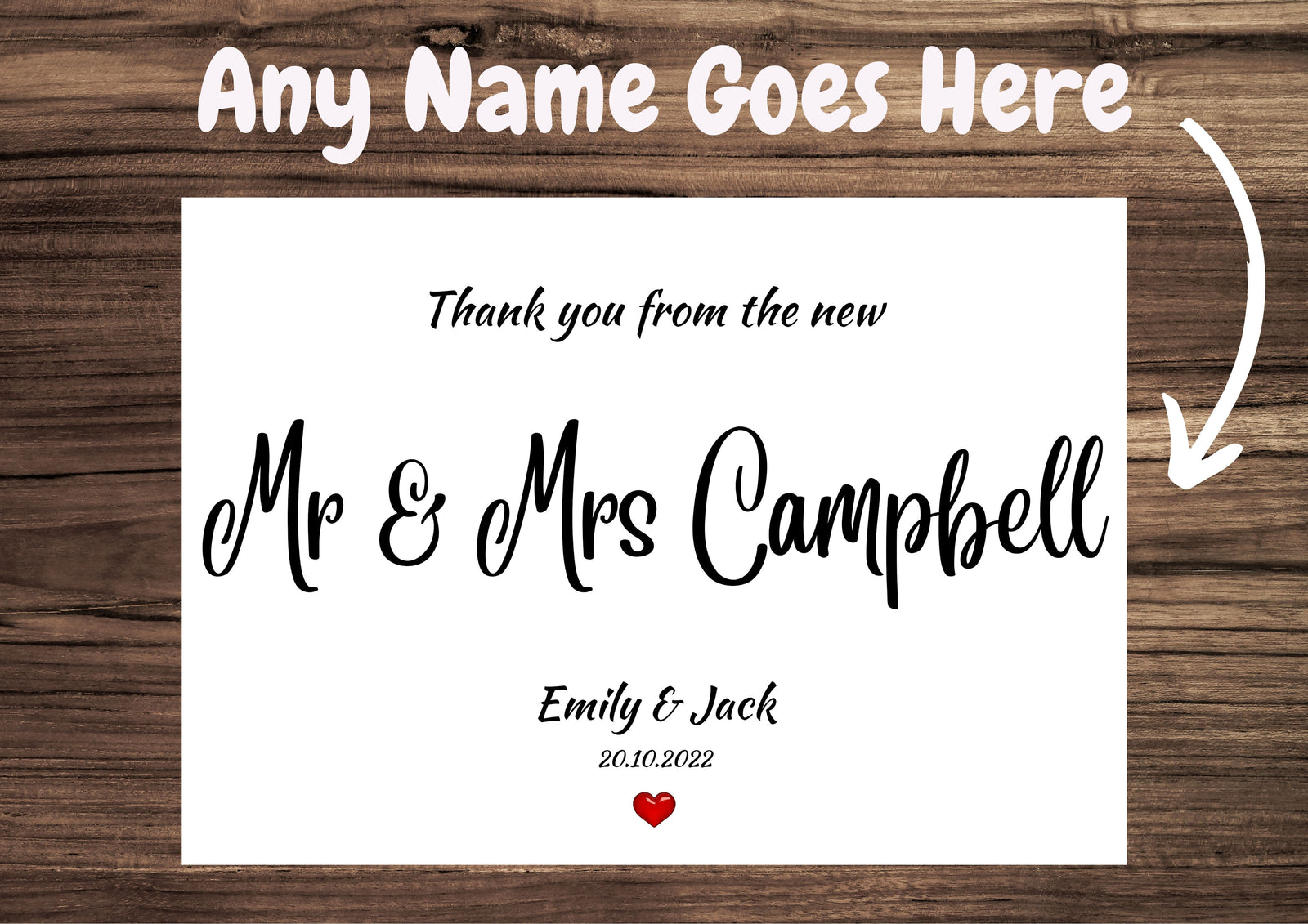 Wedding Thank You Cards Personalised - Thanks Mr & Mrs - Printed with Envelope & Folded