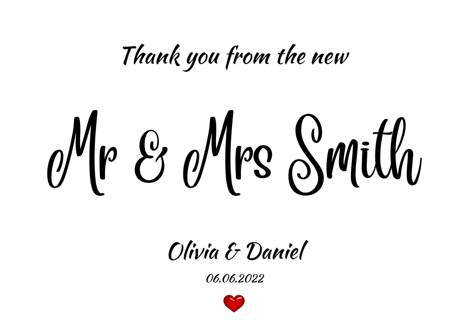Wedding Thank You Cards Personalised - Thanks Mr & Mrs - Printed with Envelope & Folded