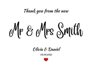 Wedding Thank You Cards Personalised - Thanks Mr & Mrs - Printed with Envelope & Folded