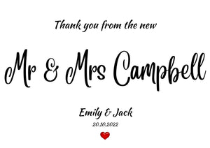 Wedding Thank You Cards Personalised - Thanks Mr & Mrs - Printed with Envelope & Folded